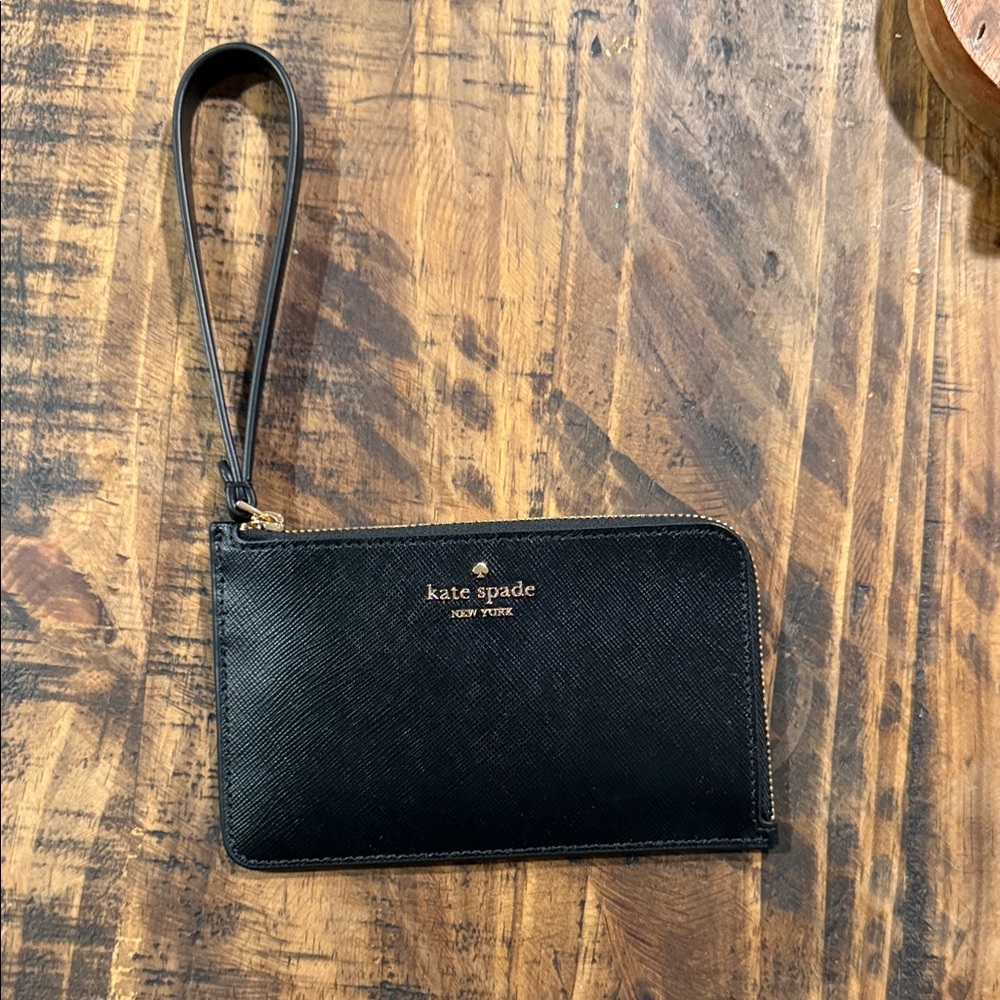kate spade Black Leather Wristlet with Gold Accents